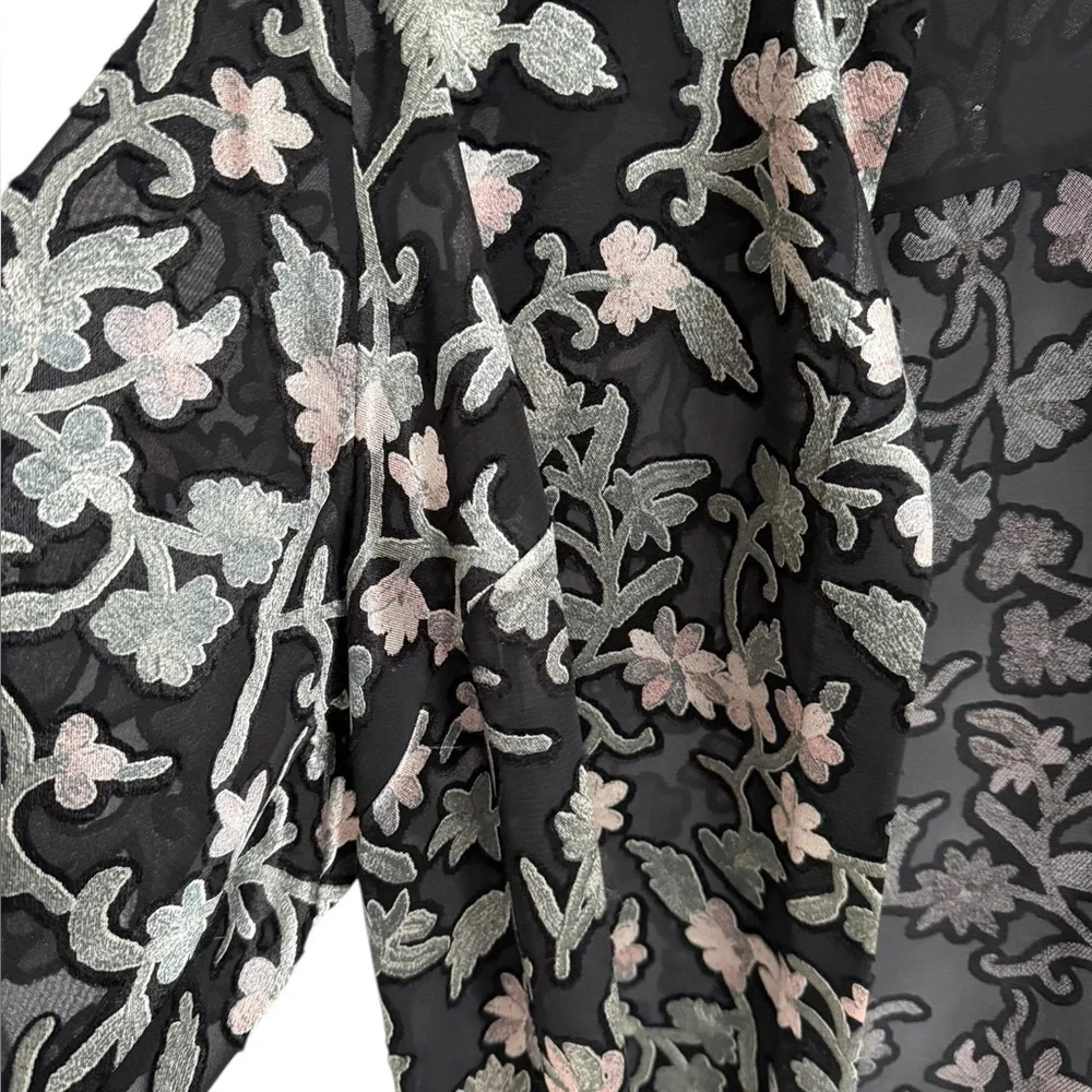 Lafayette 148 New York Brayden Long Sleeve Black Floral Button Down, Size XL - Picture 7 of 8